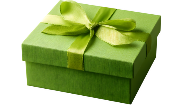 Descriptive: "Checkered Green Present with Ribbon Bow   isolated on white background