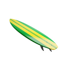 Surfboard with green and yellow stripes for beach vacation and water sports on a transparent background summer holiday activities