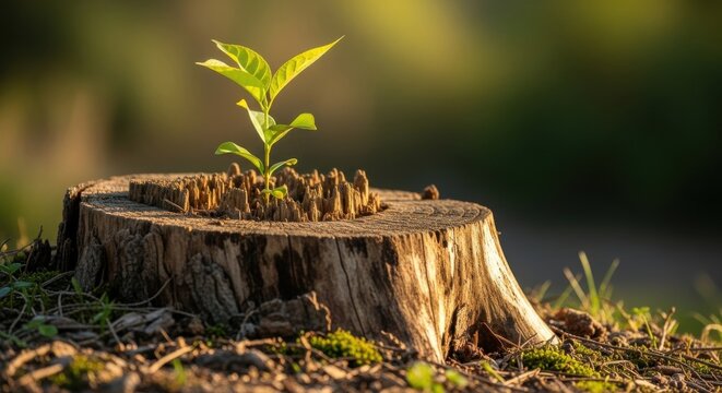 New sapling growing from old tree stump