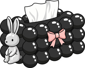 Cute Black Bubble Tissue Box with Bunny – Kawaii Rabbit Napkin Holder and Pink Bow