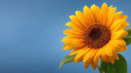 Obraz premium Vibrant Sunflower Bloom Against Soft Blue Background Highlighting the Beauty of Nature and the Essence of Summer with Natural Charm and Elegance