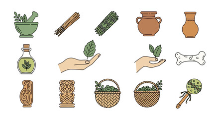 Herbal medicine and natural remedies illustration set.