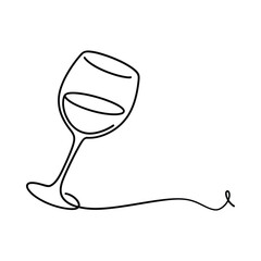 Elegant single line drawing of a wine glass