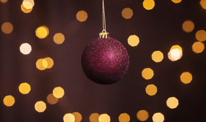 christmas new year toy ball on new year bokeh background as christmas background