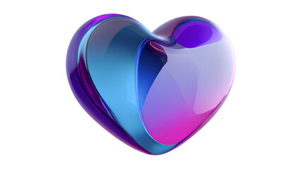 Minimal 3D glass style solid heart shape in purple and blue gradient. Suitable for modern design, abstract visuals, and creative graphics on white background. Stock Illustration