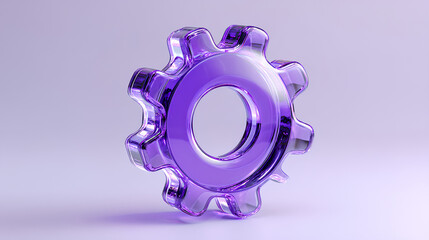 Minimal glassmorphism gear icon representing settings or configuration in modern digital interfaces, purple glass gear cog setting options mechanism, 3d rendering Stock Illustration 