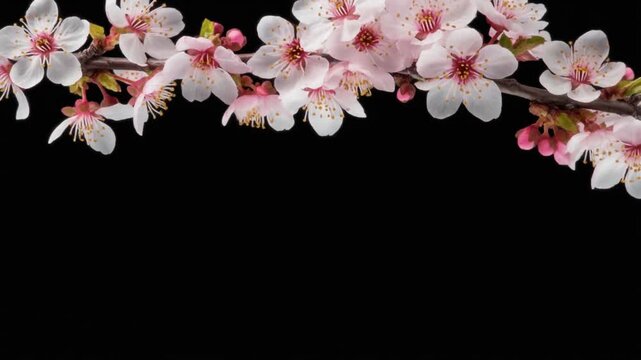Cherry Blossom Branch Border Frame &ndash; Black Background