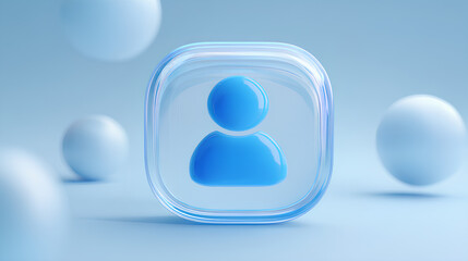 Minimal glassmorphism user icon symbolizing profile, account, or user interface element in digital applications, digital avatar website design element, 3d rendering Stock Illustration