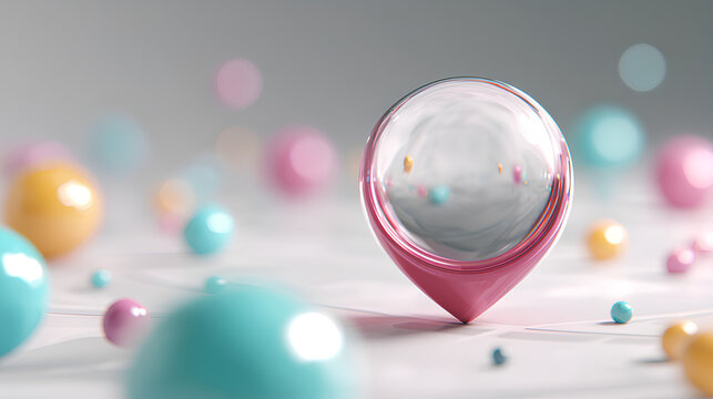 Minimal glassmorphism location pin icon representing map, place, or navigation marker in digital applications, map pointer, 3d rendering Stock Illustration