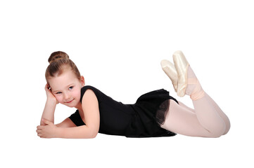 Young girl in ballet pose wearing black tutu a © vetkit