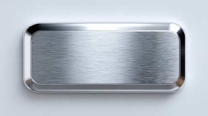 Brushed metallic rectangle button or plate with rounded corners, shiny silver texture, empty template for text or logo design