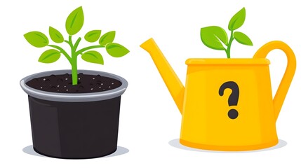 Watering young plants in a pot indoor garden illustration nurturing growth