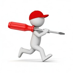 3d rendered man with red screwdriver ready for maintenance and repair work