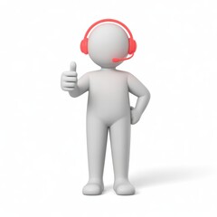 3d minimalist figure wearing headphones giving thumbs up gesture of approval and success