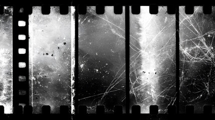 Obraz premium Old film texture with scratches, noise and glitch shapes. Realistic film texture in black-white, dust and grain. Stock Illustration