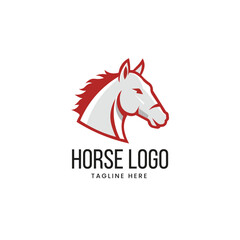 Stylized, dynamic horse head in profile with a flowing mane, symbolizing speed, strength, or spirit Vector logo template