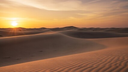 Golden hour at the desert serene sand dunes landscape at sunset