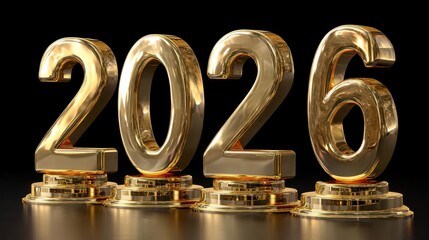 The shiny golden numbers 2026 are prominently displayed on a sleek black background. This artwork suggests aspirations and excitement for events in that year.