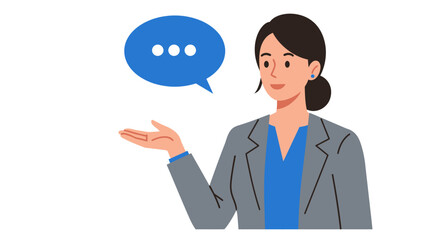 Businesswoman Presenting with Speech Bubble Illustration.