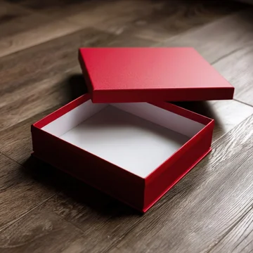 Empty Red Open Gift Box on Wooden Floor