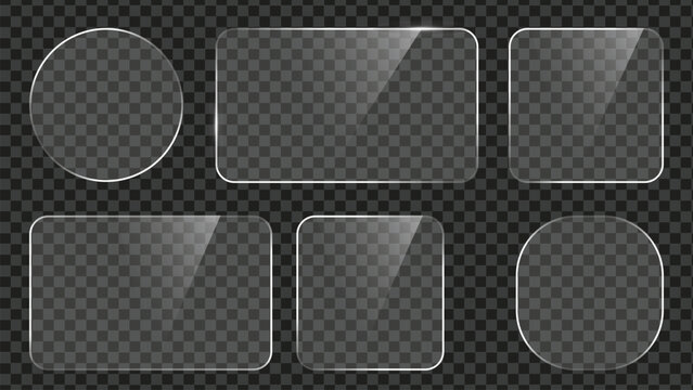 Glass plate frame Glossy window glass with reflections isolated on transparent surface