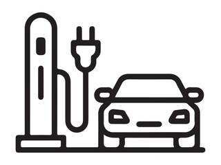 Public electric vehicle charging station location marker icon with power symbol silhouette