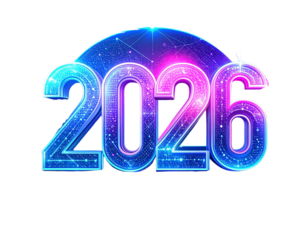  Futuristic Blockchain “2026” Logo with Neon Circuit Accents
