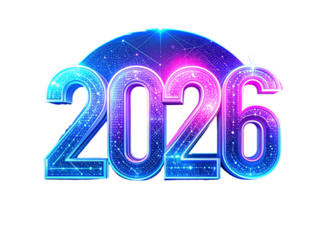  Futuristic Blockchain “2026” Logo with Neon Circuit Accents