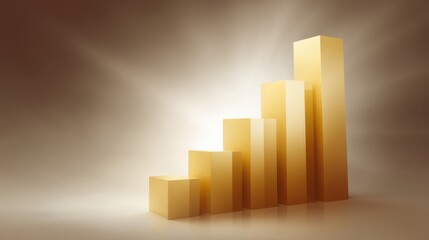 Golden Bar Graph Displaying Steady Growth with Soft Light Background for Business, Finance, and Economic Themes