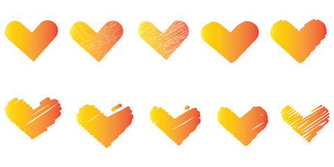 Doodle simple different hearts set. Hand drawn hearts icon collection. Heart doodles set. Collection of hand drawn heart doodles in different styles