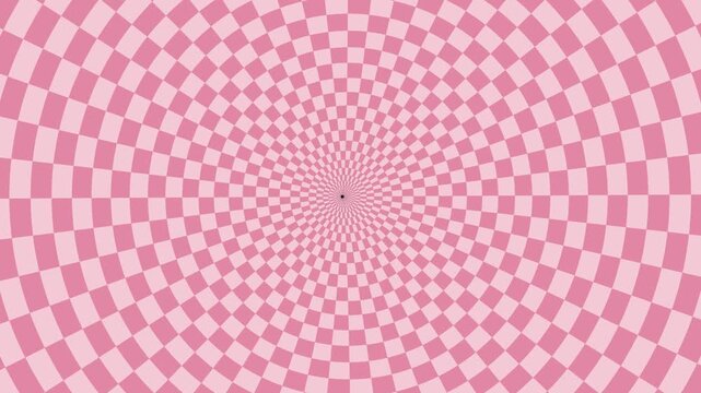 4K footage circular tunnel rectangular chess pink white rotating, checker board 3d animation, optical illusion loop footage abstract background 