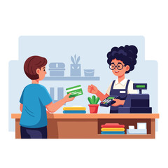 Convenient cashless payments at trendy retail shop with friendly cashier
