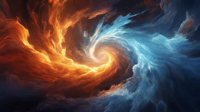 Dynamic swirling vortex of fire and ice
