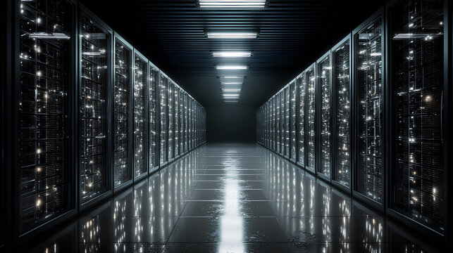Server racks in server room data center - Cloud Computing, Artificial Intelligence, Database Concept Stock Illustration - Powered by Adobe