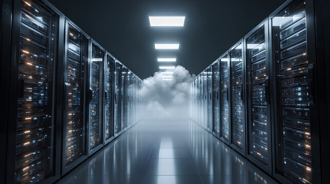 Server racks in server room data center - Cloud Computing, Artificial Intelligence, Database Concept Stock Illustration