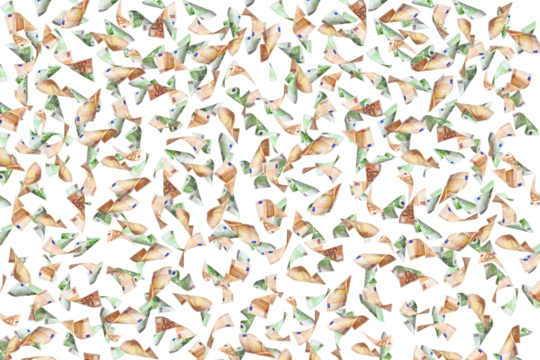 Flying many 100 and 50 euro cash banknotes - Powered by Adobe