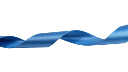 Smooth, elegant blue ribbon twists gracefully, showcasing its vibrant color and sheen, perfect for decoration or crafting