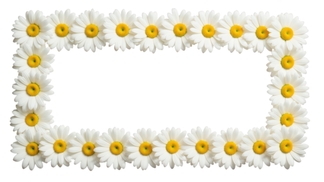 Beautiful floral frame made of white daisies with yellow centers, perfect for adding touch of nature to any design