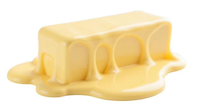 Creamy butter block melting on surface, showcasing its rich texture and color, perfect for culinary use and food photography