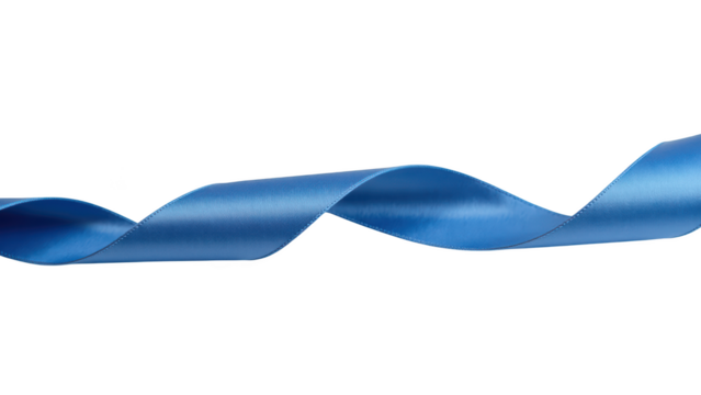 Smooth, elegant blue ribbon twists gracefully, showcasing its vibrant color and sheen, perfect for decoration or crafting