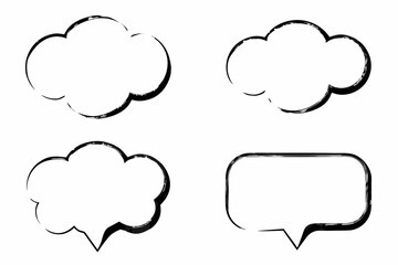 Four simple black and white speech bubbles or thought balloons illustration