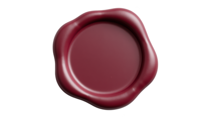 Round, deep red wax seal with wavy edge, often used for formal letters or documents, conveying sense of tradition and authenticity