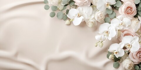 Beautiful floral arrangement on a soft fabric background