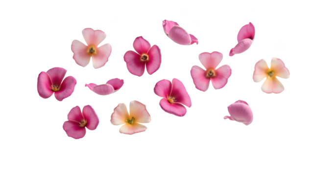 Colorful flower petals scattered on transparency background create vibrant and serene atmosphere, perfect for nature lovers