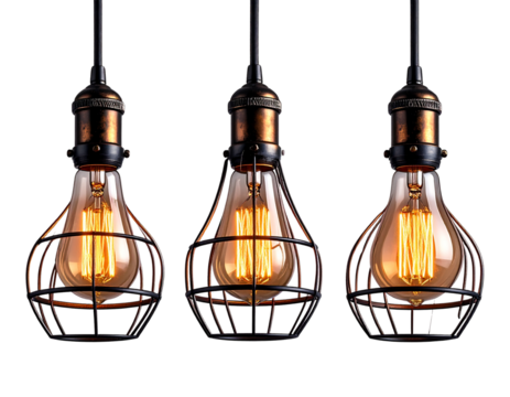 Retro Industrial Lamps with Exposed Edison Bulbs, angled view, isolated transparent background png