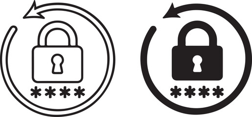 Digital security password reset icon with padlock, masked password, and refresh arrow within a circle, symbolizing secure account update and data protection. isolated on white background