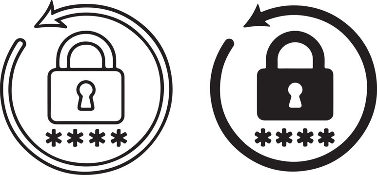 Digital security password reset icon with padlock, masked password, and refresh arrow within a circle, symbolizing secure account update and data protection. isolated on white background