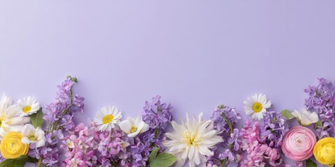 Bright flower arrangement on a pastel purple background