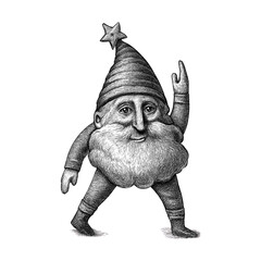 Christmas gnome with bag and candy. The concept of Christmas, New Year. Cute hand-drawn illustration