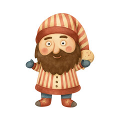 Cute hand drawn watercolor Christmas gnome